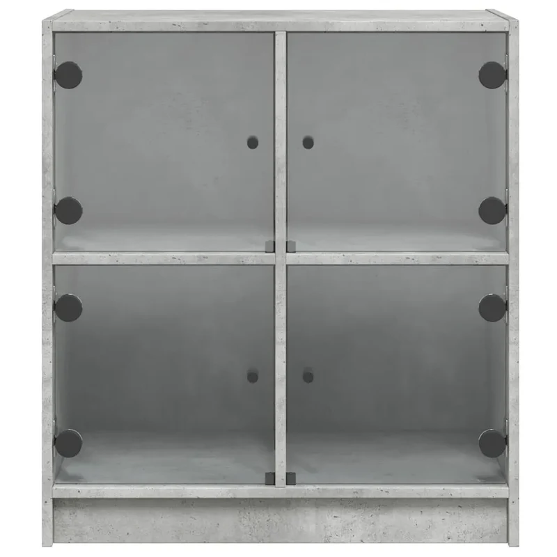 Armoire latérale design intemporel 68 x 37 x 75 cm avec portes vitrées rangement ambiance cosy en bois gris béton 02_0049314