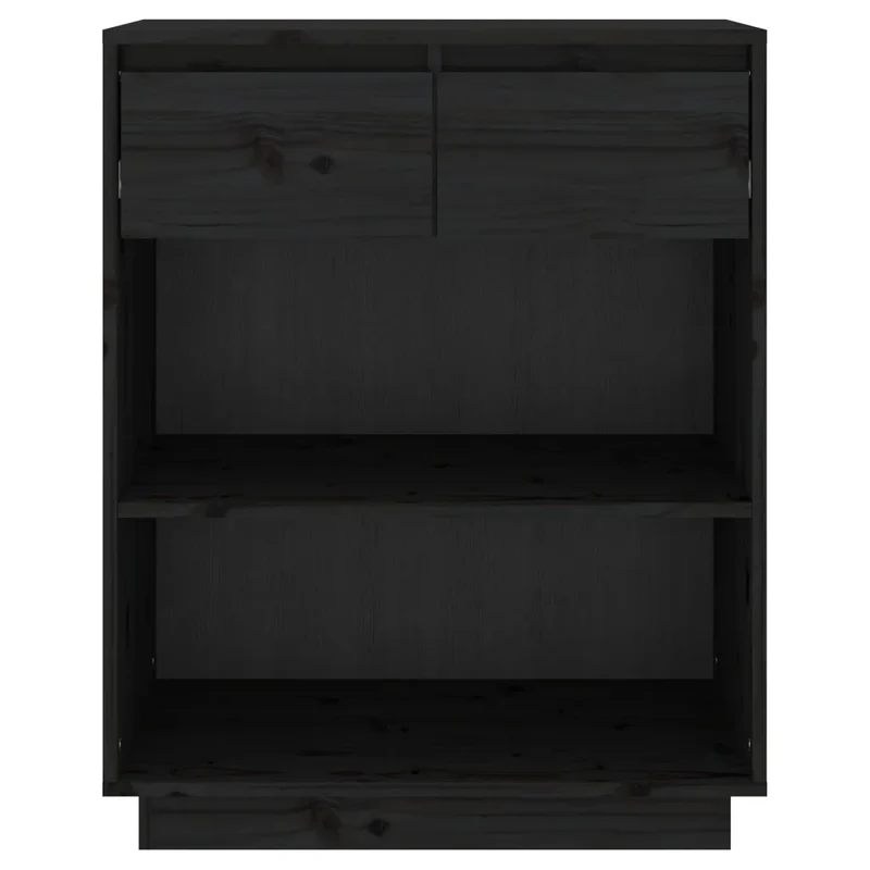 Armoire console rangement noir 60 x 34 x 75 cm en bois de pin massif finition rustique 02_0048118