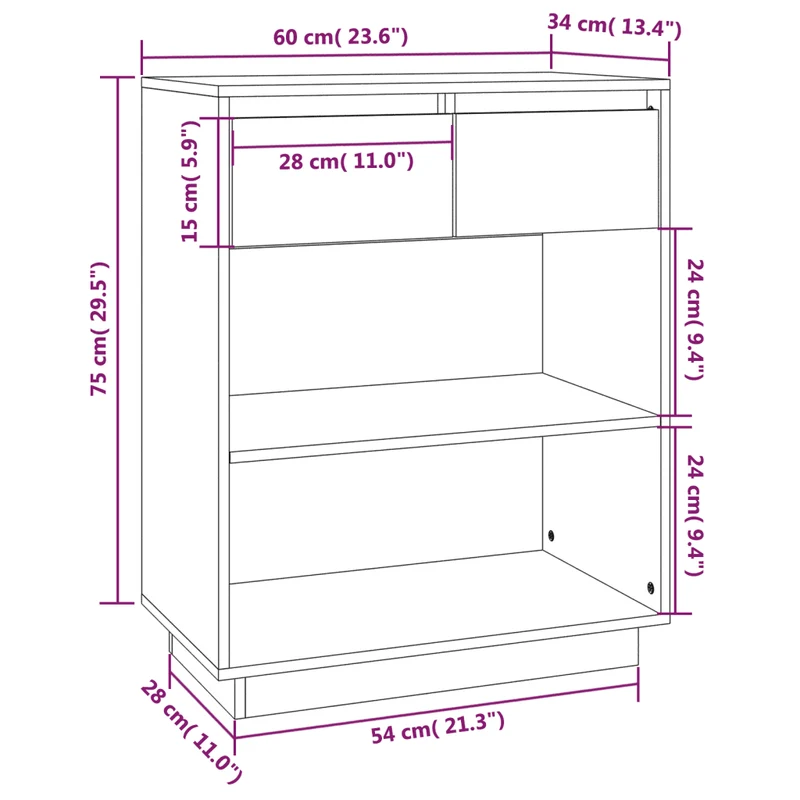 Armoire console rangement noir 60 x 34 x 75 cm en bois de pin massif finition rustique 02_0048118