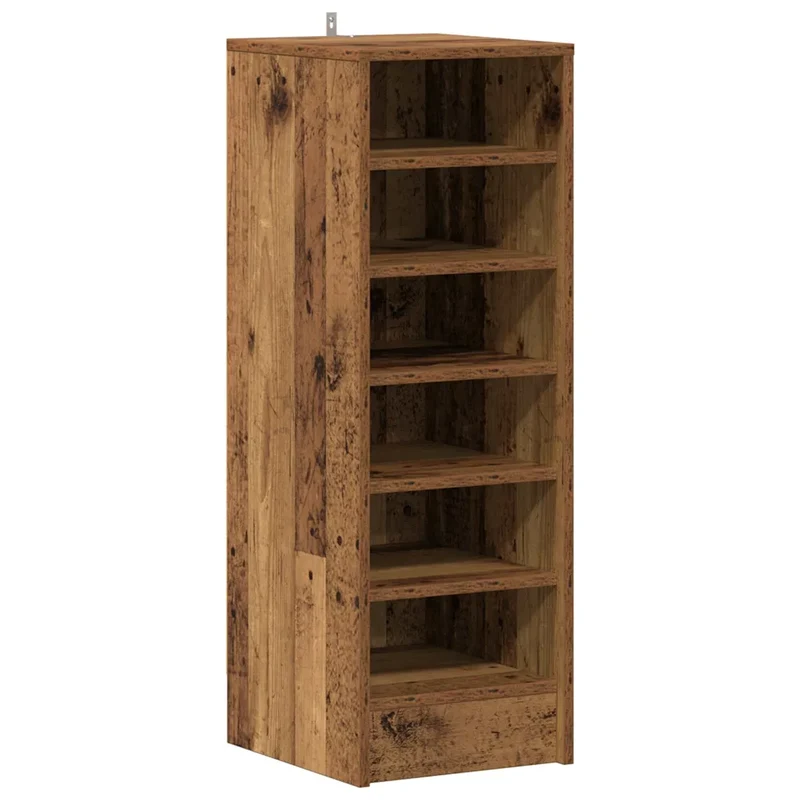 Armoire à chaussures vintage pratique avec 6 étagères 32 x 35 x 92 cm en bois d'ingénierie vieux bois 02_0050925
