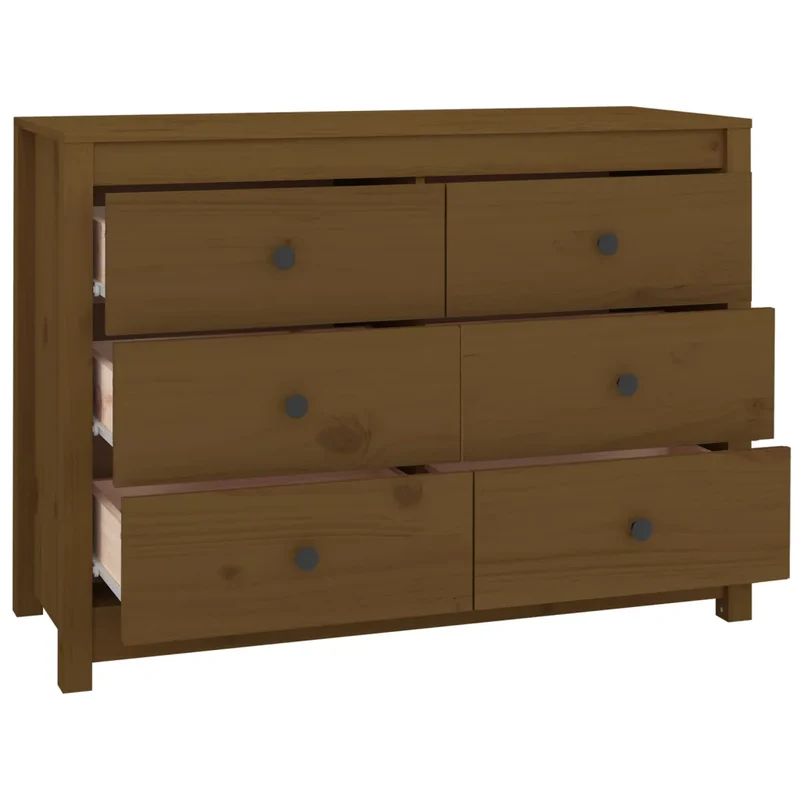 Armoire latérale bois de pin massif rangement pratique 100 x 40 x 72 cm style rustique en bois marron miel 02_0048459