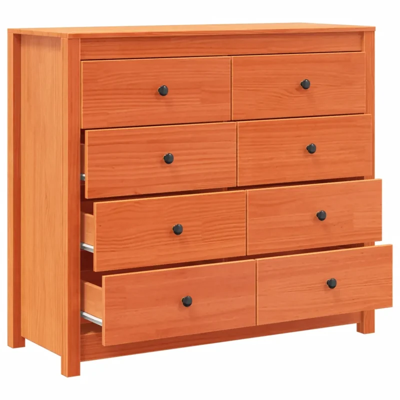 Armoire latérale fonctionnelle rustique 100 x 40 x 90 cm avec tiroirs spacieux en bois de pin massif cire marron 02_0049471