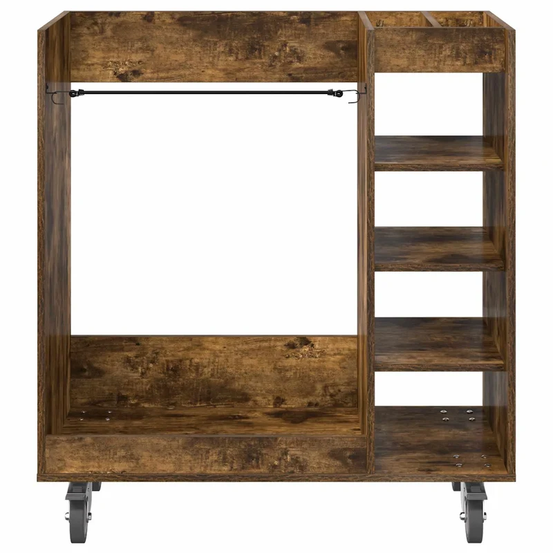 Armoire de rangement avec roues grand espace intérieur 90 x 45 x 98 cm style moderne en bois chêne fumé 02_0055067