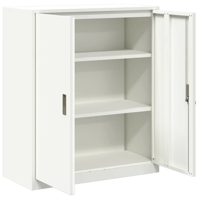Armoire de rangement moderne design industriel 90 x 40 x 105 cm grande capacité de stockage en acier blanc 02_0054826