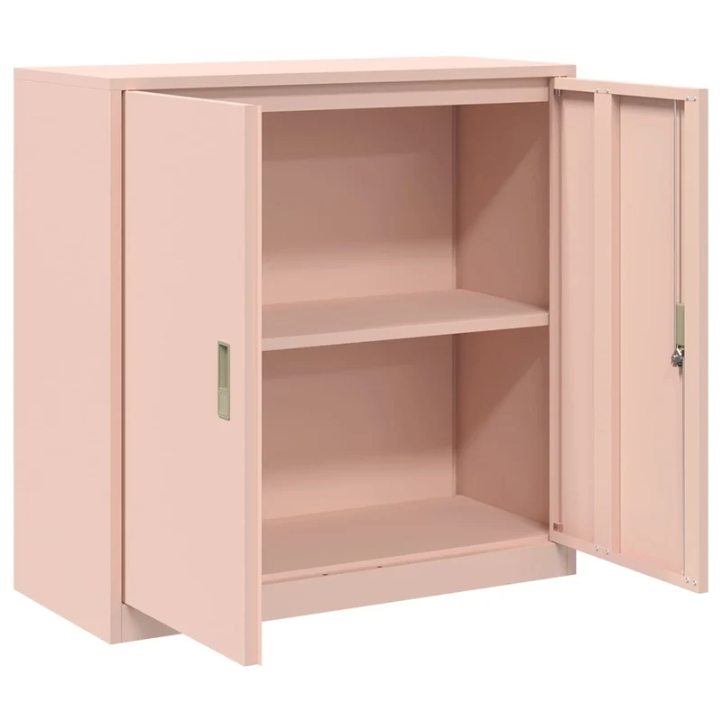 Armoire de rangement moderne polyvalente 90 x 40 x 90 cm portes verrouillables style industriel en acier rose 02_0054816
