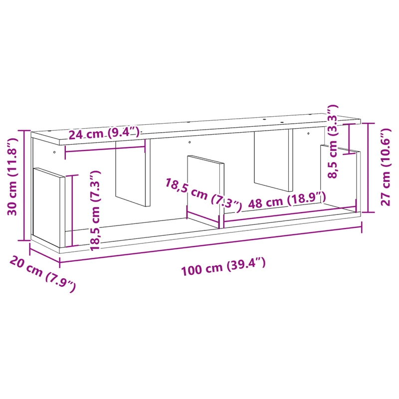 Armoire murale flottante pratique gain de place 100 x 20 x 30 cm en bois d'ingénierie gris béton 02_0050572