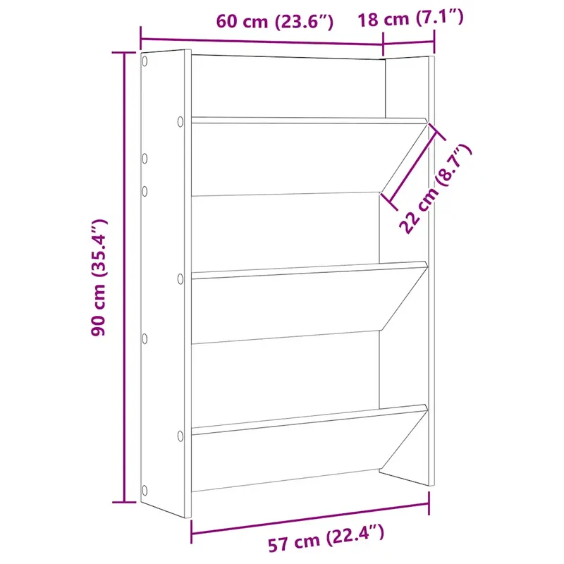 Armoire à chaussures murale moderne design épuré 60 x 18 x 90 cm gain de place en aggloméré gris béton 02_0047898