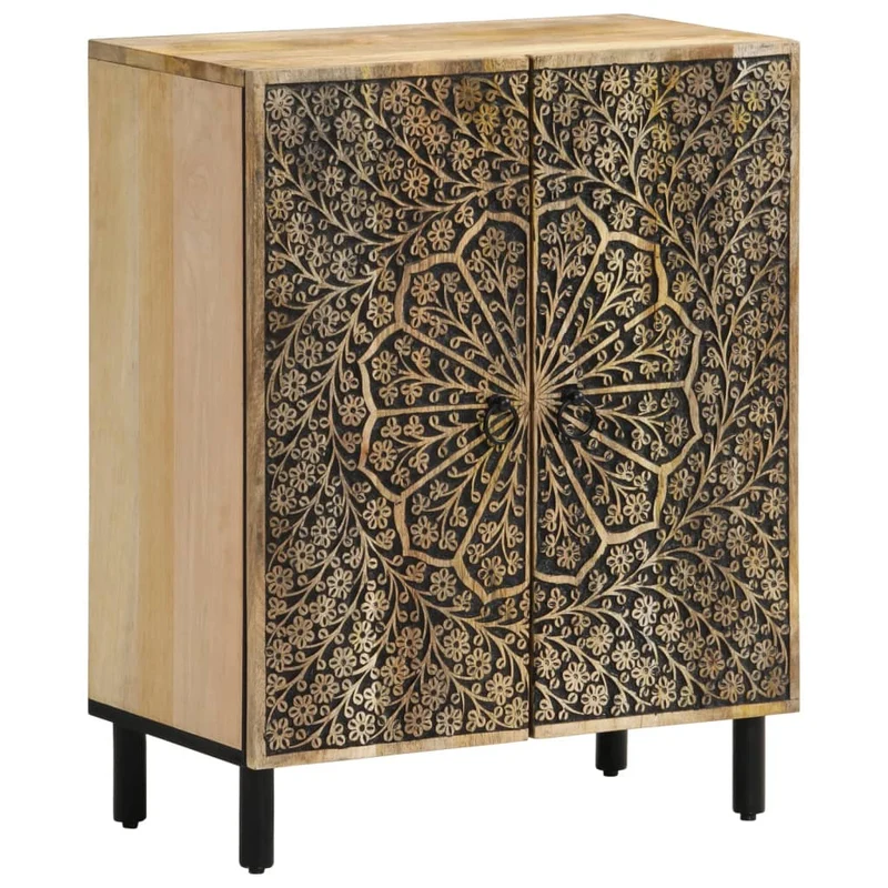 Lot de 3 armoires latérales rétro avec grand espace de rangement 60 x 33 x 75 cm en bois massif de manguier 02_0055510