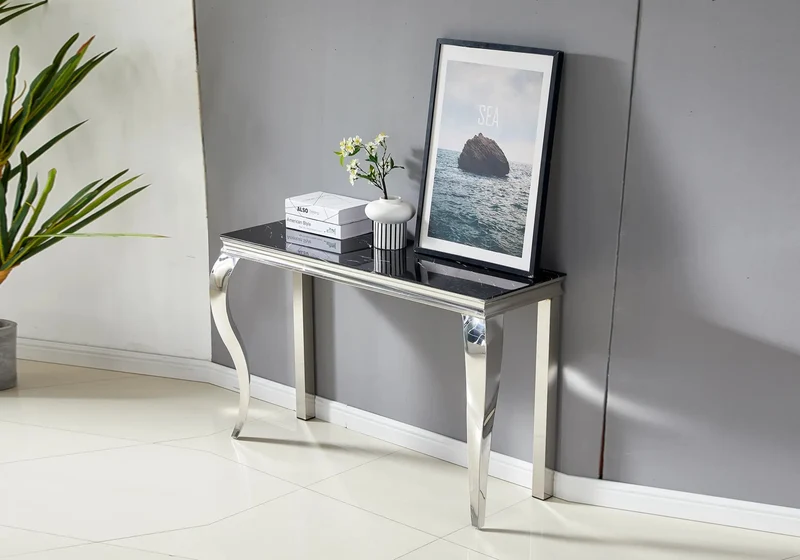 Console argentée marbre noir - Maja