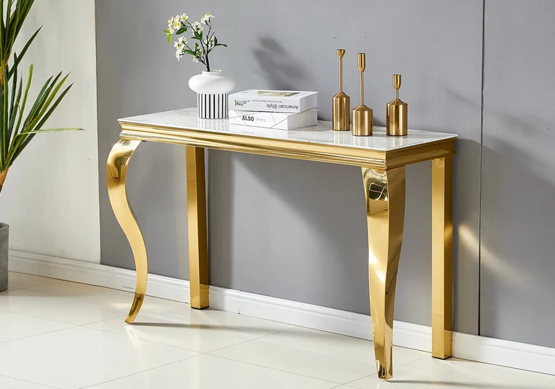 Console dorée marbre blanc - Maja
