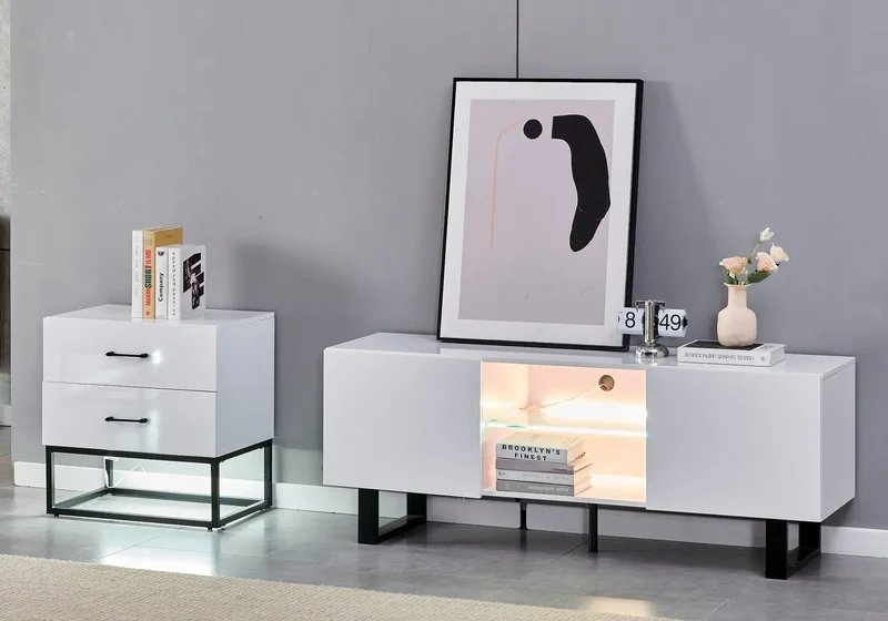 Petit meuble rangement laqué blanc - Line