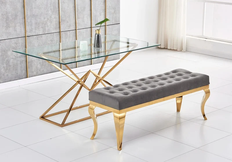 Banc design doré velours gris - Neo