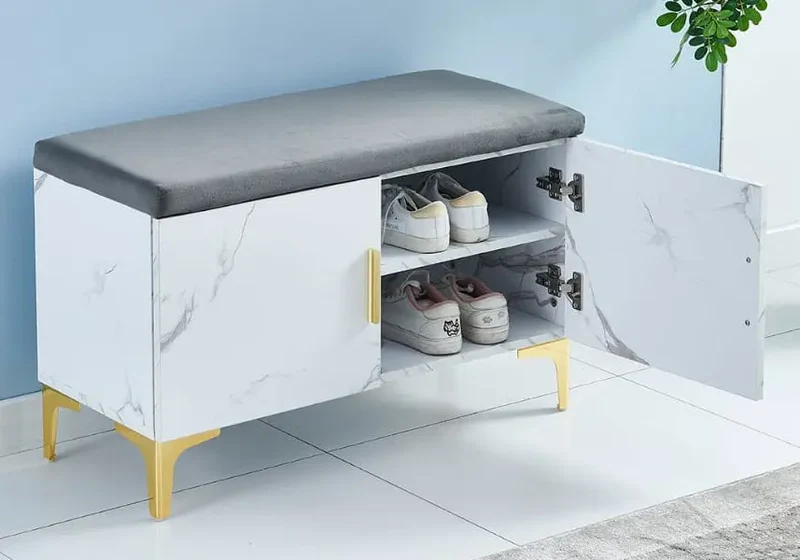 Banc meuble à chaussure marbre blanc - Maya