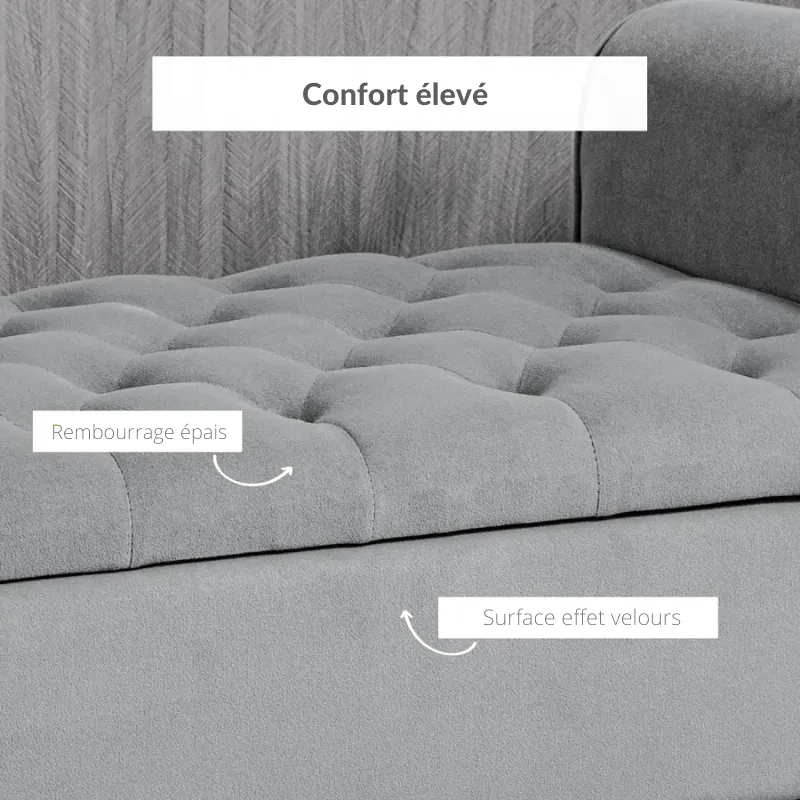 Banc Coffre Classique Velours Capitonné Gris | Effet Suite Bellina