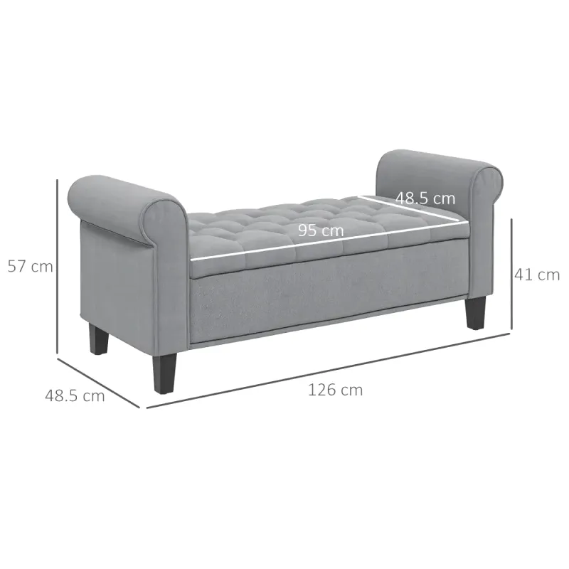 Banc Coffre Classique Velours Capitonné Gris | Effet Suite Bellina