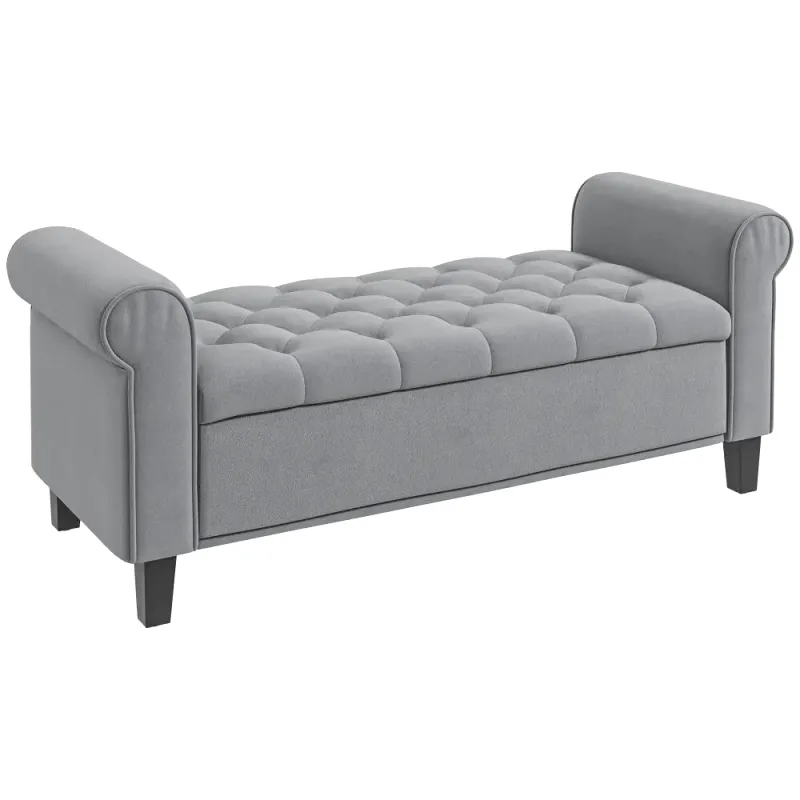Banc Coffre Classique Velours Capitonné Gris | Effet Suite Bellina