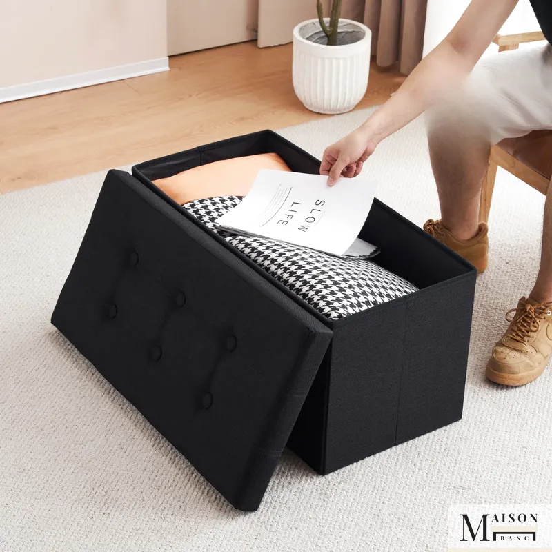 Banc Coffre Pliable Noir avec Assise Confortable | Design Décoratif