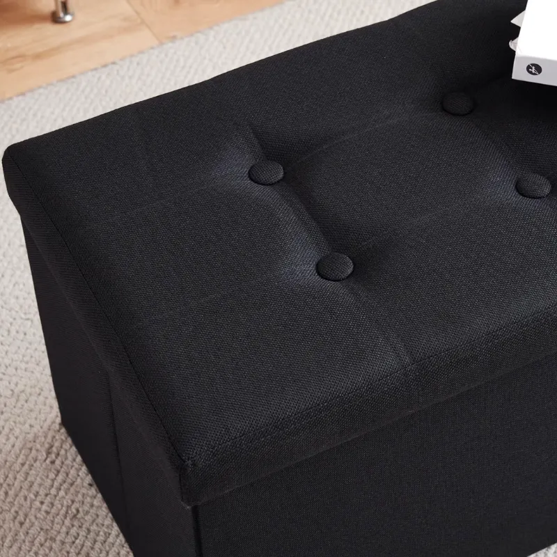 Banc Coffre Pliable Noir avec Assise Confortable | Design Décoratif