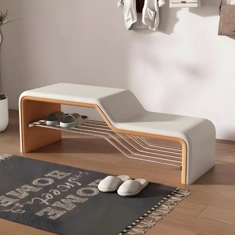 Banc d’Entrée Minimaliste Luxe en Cuir | Assise et Rangement Chaussures
