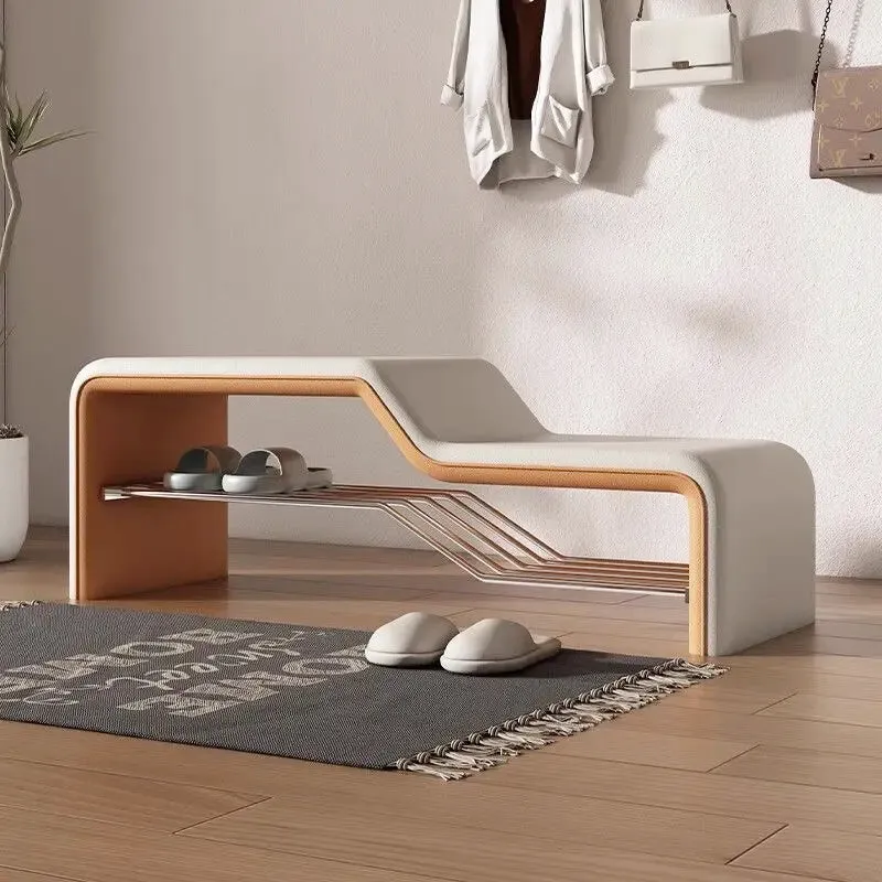 Banc d’Entrée Minimaliste Luxe en Cuir | Assise et Rangement Chaussures