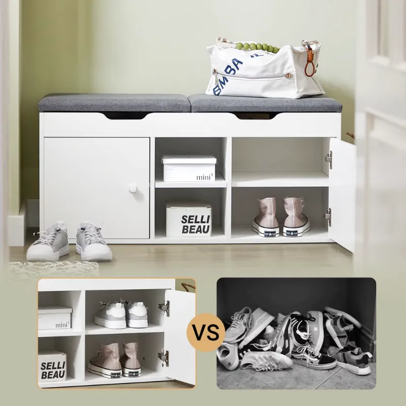 Banc à Chaussures avec Rangement Intégré | Design Nordique et Assise Coussinée
