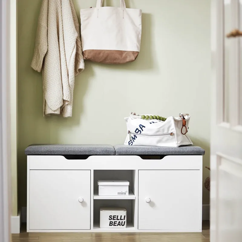 Banc à Chaussures avec Rangement Intégré | Design Nordique et Assise Coussinée