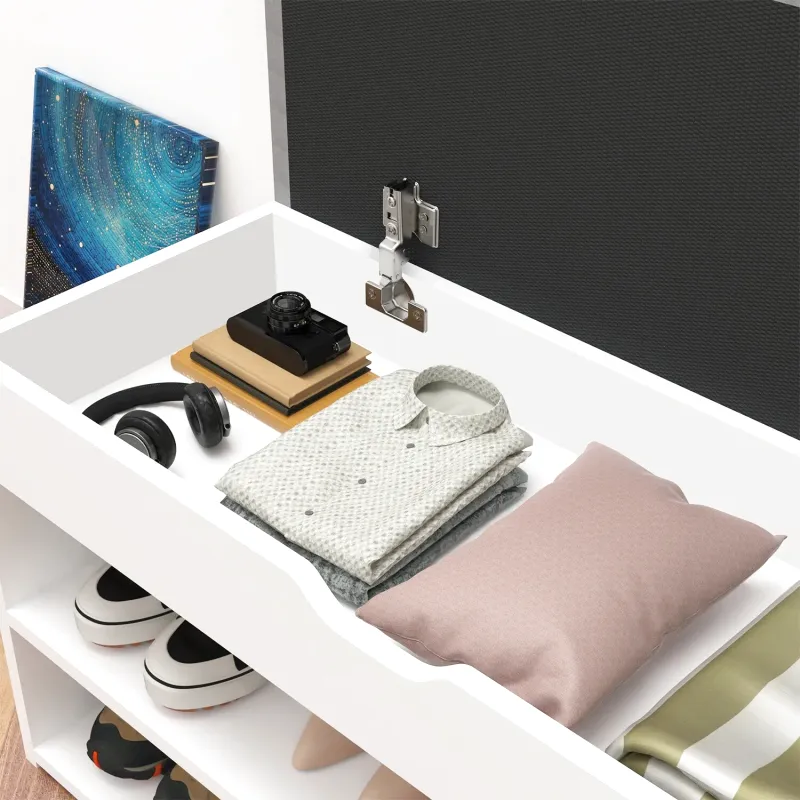 Banc à Chaussures Scandinave Blanc et Gris | Rangement 3 Niveaux avec Coussin Confort