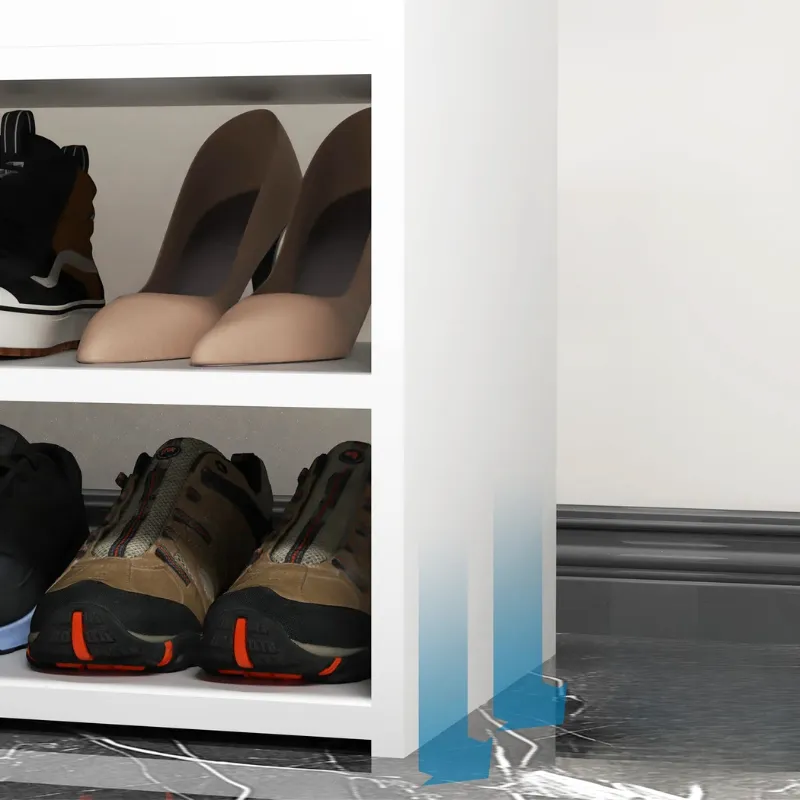 Banc à Chaussures Scandinave Blanc et Gris | Rangement 3 Niveaux avec Coussin Confort