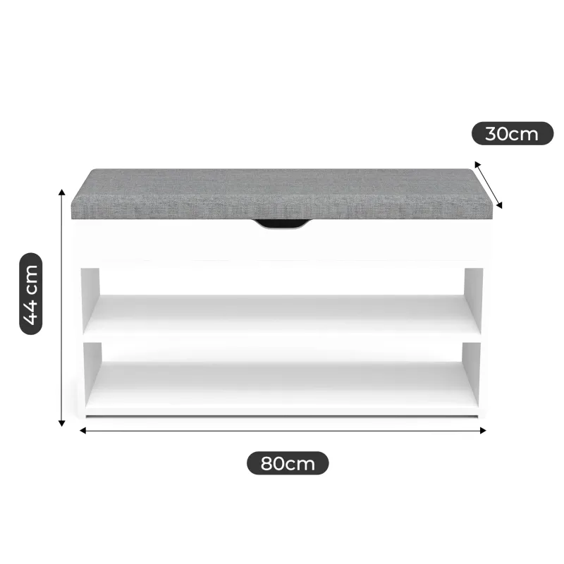 Banc à Chaussures Scandinave Blanc et Gris | Rangement 3 Niveaux avec Coussin Confort