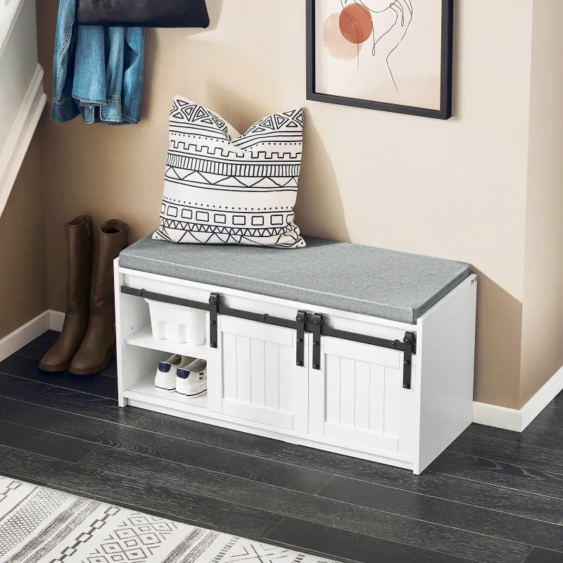 Banc à Chaussures Design Scandinave Blanc | Assise Confort avec Rangement Coulissant
