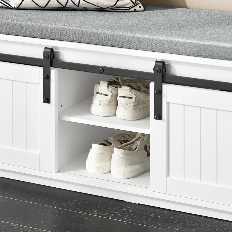 Banc à Chaussures Design Scandinave Blanc | Assise Confort avec Rangement Coulissant