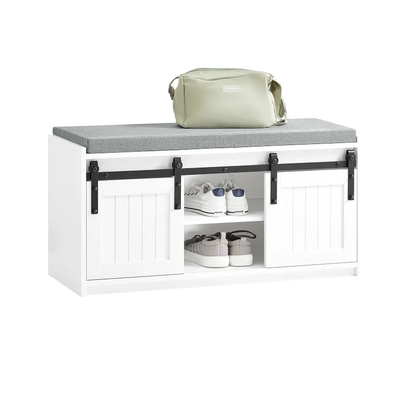 Banc à Chaussures Design Scandinave Blanc | Assise Confort avec Rangement Coulissant