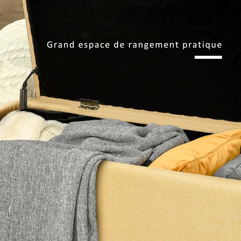 Banc Coffre Design Scandinave Jaune | Assise Rembourrée avec Rangement