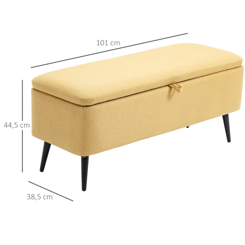 Banc Coffre Design Scandinave Jaune | Assise Rembourrée avec Rangement