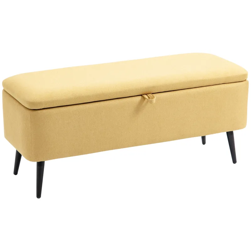 Banc Coffre Design Scandinave Jaune | Assise Rembourrée avec Rangement