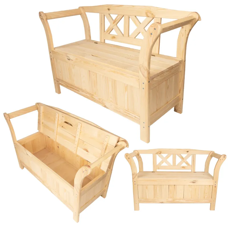 Banc de Jardin Coffre en Pin au Design Classique | Assise et Rangement