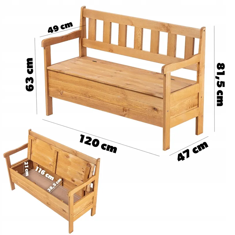 Banc de Jardin en Bois Classique avec Coffre | Assise et Rangement Intégré