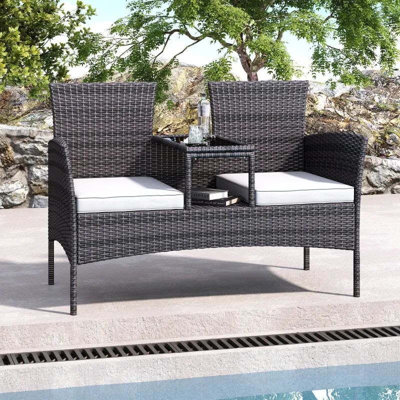 Banc de Jardin en Rotin Moderne avec Table | Design Confort Élégant