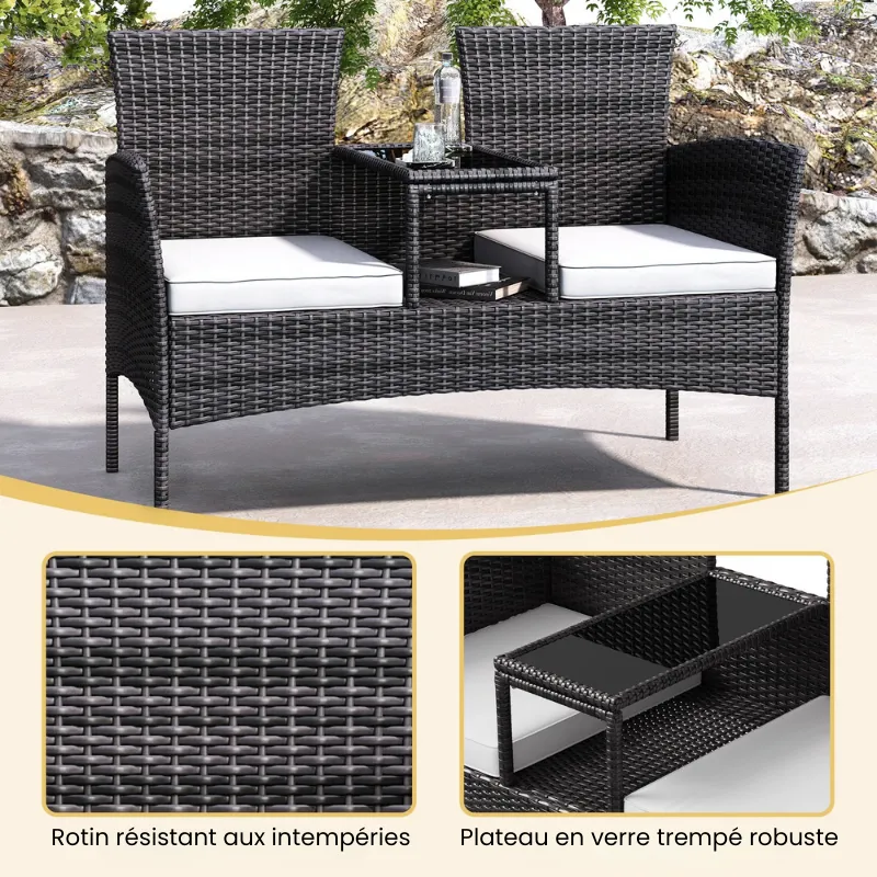 Banc de Jardin en Rotin Moderne avec Table | Design Confort Élégant