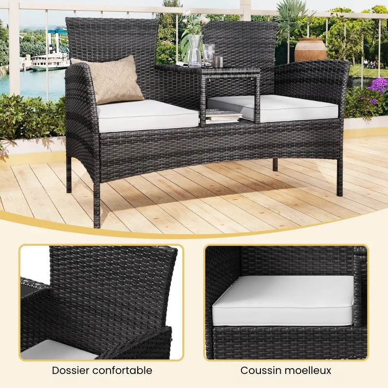 Banc de Jardin en Rotin Moderne avec Table | Design Confort Élégant