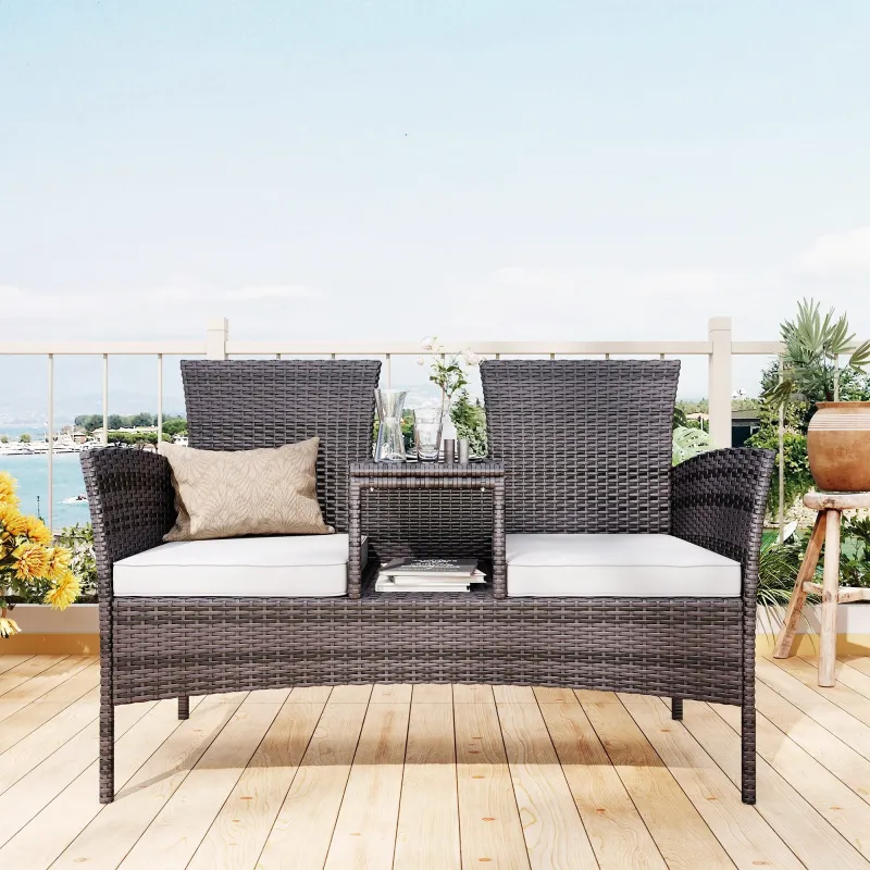 Banc de Jardin en Rotin Moderne avec Table | Design Confort Élégant