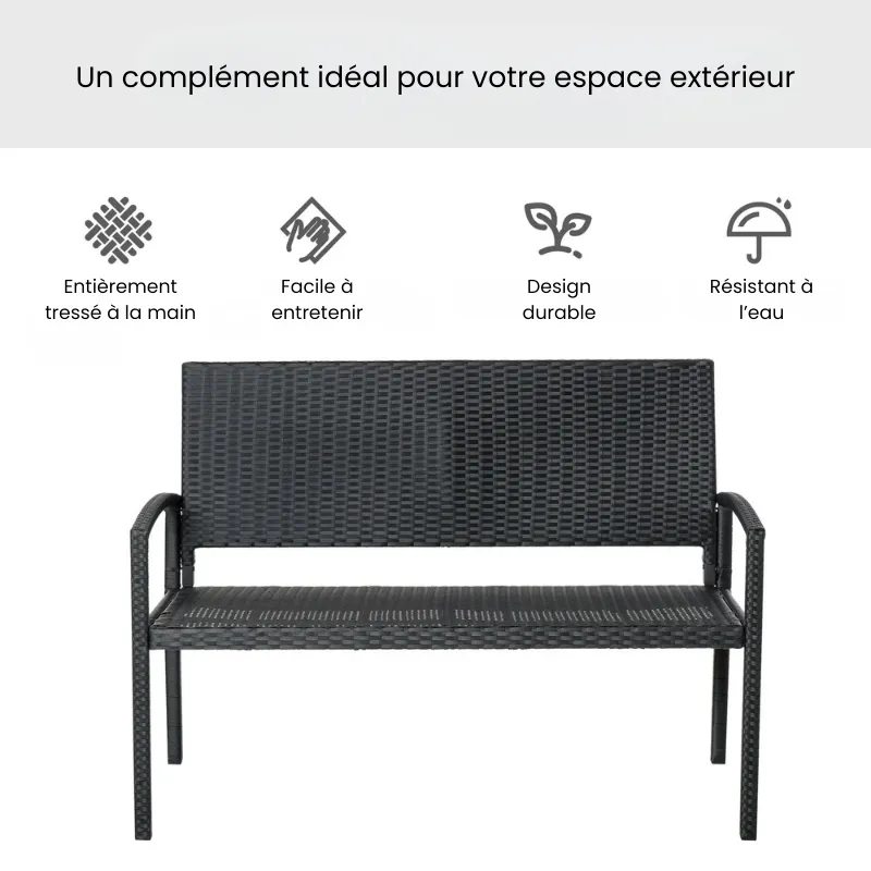 Banc de Jardin Moderne Minimaliste | Structure Métal et Rotin Résistant