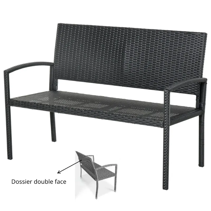 Banc de Jardin Moderne Minimaliste | Structure Métal et Rotin Résistant