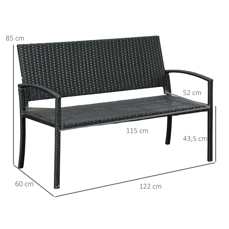Banc de Jardin Moderne Minimaliste | Structure Métal et Rotin Résistant