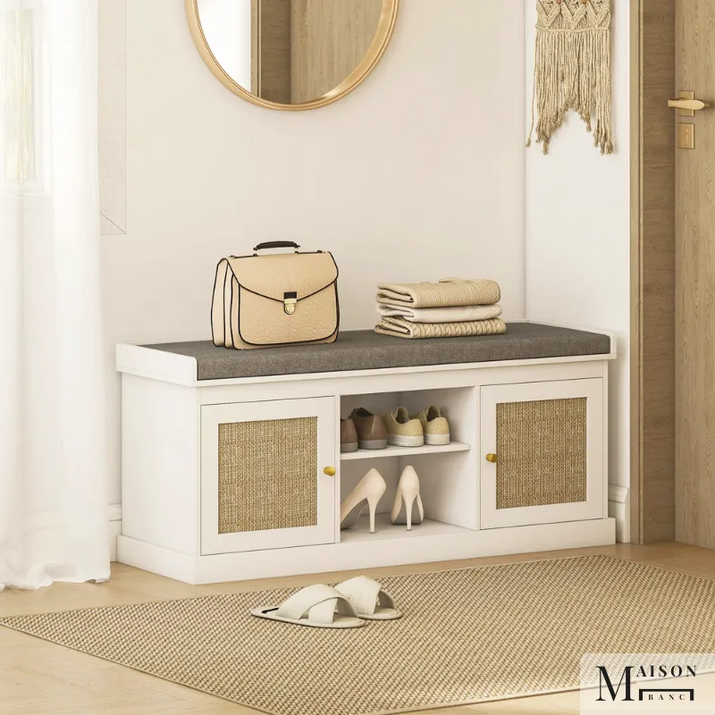 Banc d'entrée Boho Chic Moderne | Rangement 9 Paires et Assise Confort