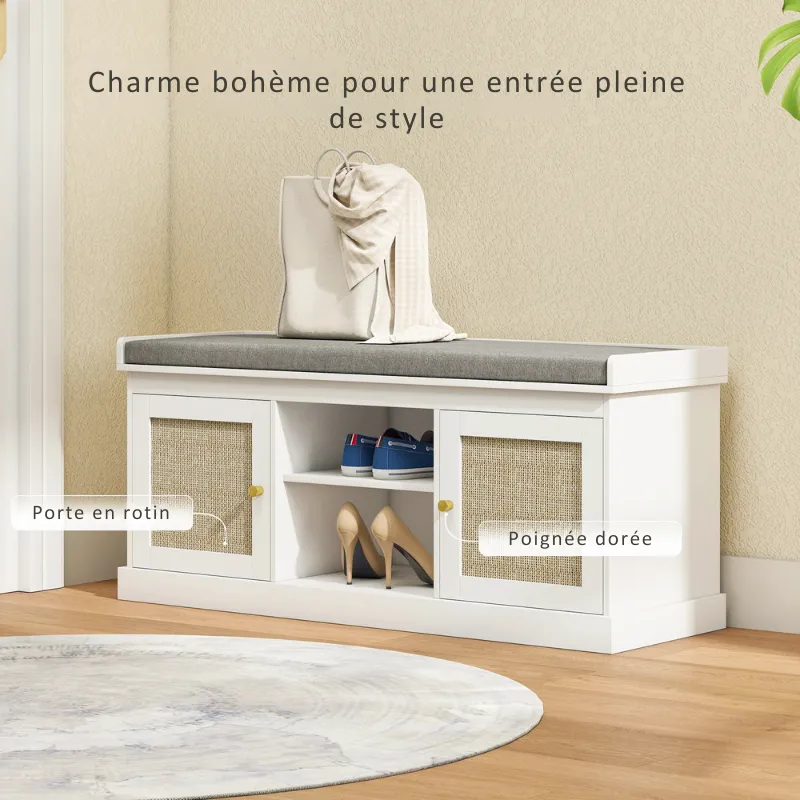 Banc d'entrée Boho Chic Moderne | Rangement 9 Paires et Assise Confort