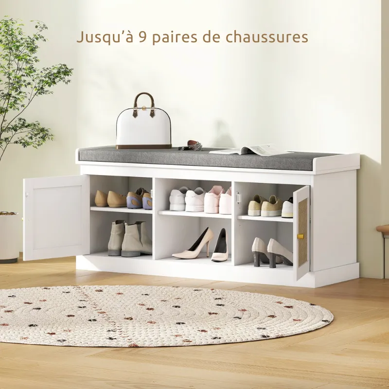 Banc d'entrée Boho Chic Moderne | Rangement 9 Paires et Assise Confort