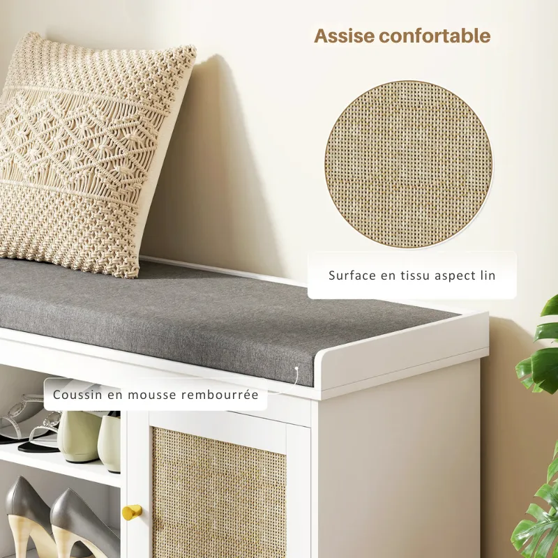 Banc d'entrée Boho Chic Moderne | Rangement 9 Paires et Assise Confort
