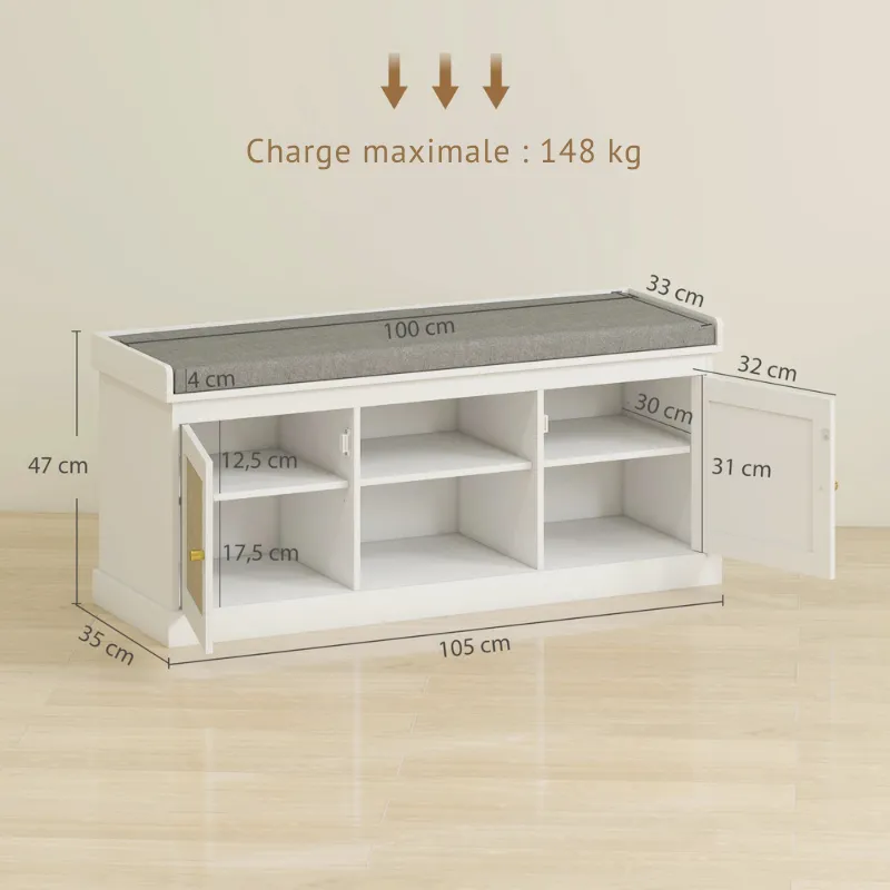 Banc d'entrée Boho Chic Moderne | Rangement 9 Paires et Assise Confort