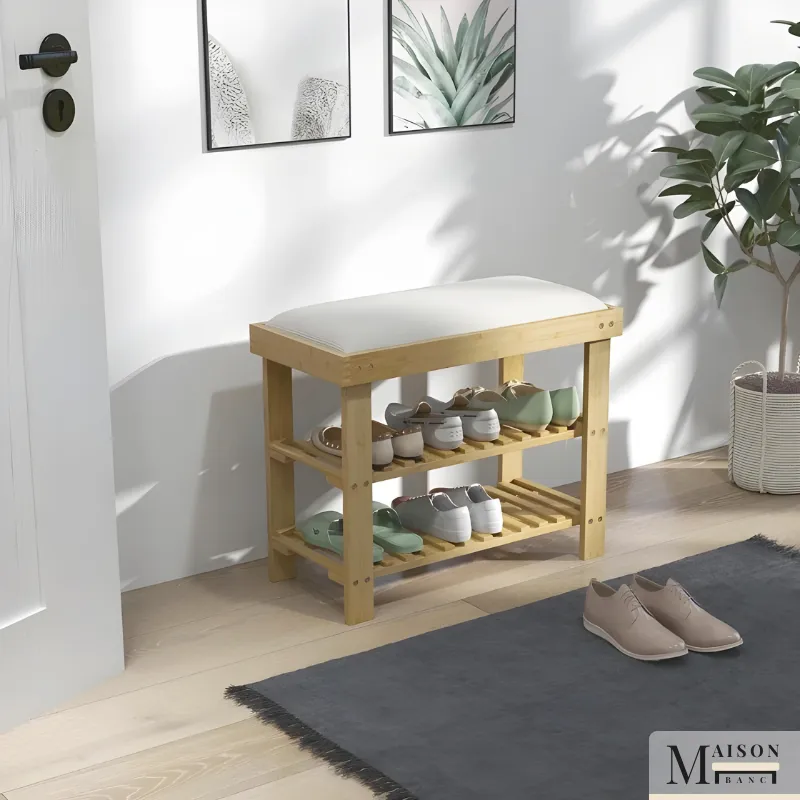 Banc d’Entrée Scandinave en Bambou avec Rangement | Assise Confort Minimaliste